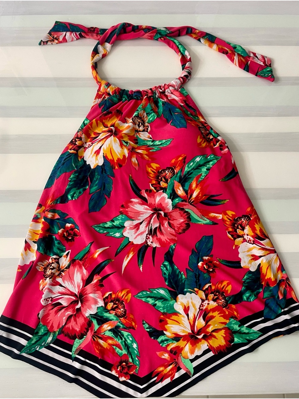 Bright Floral Halter Tank Swim Top with built-in bra SMALL